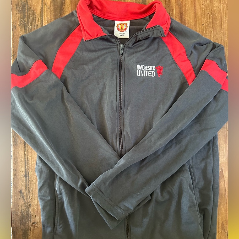 Manchester United Track Jacket Men’s Size Medium Grey MU Ltd. Embroidered.
